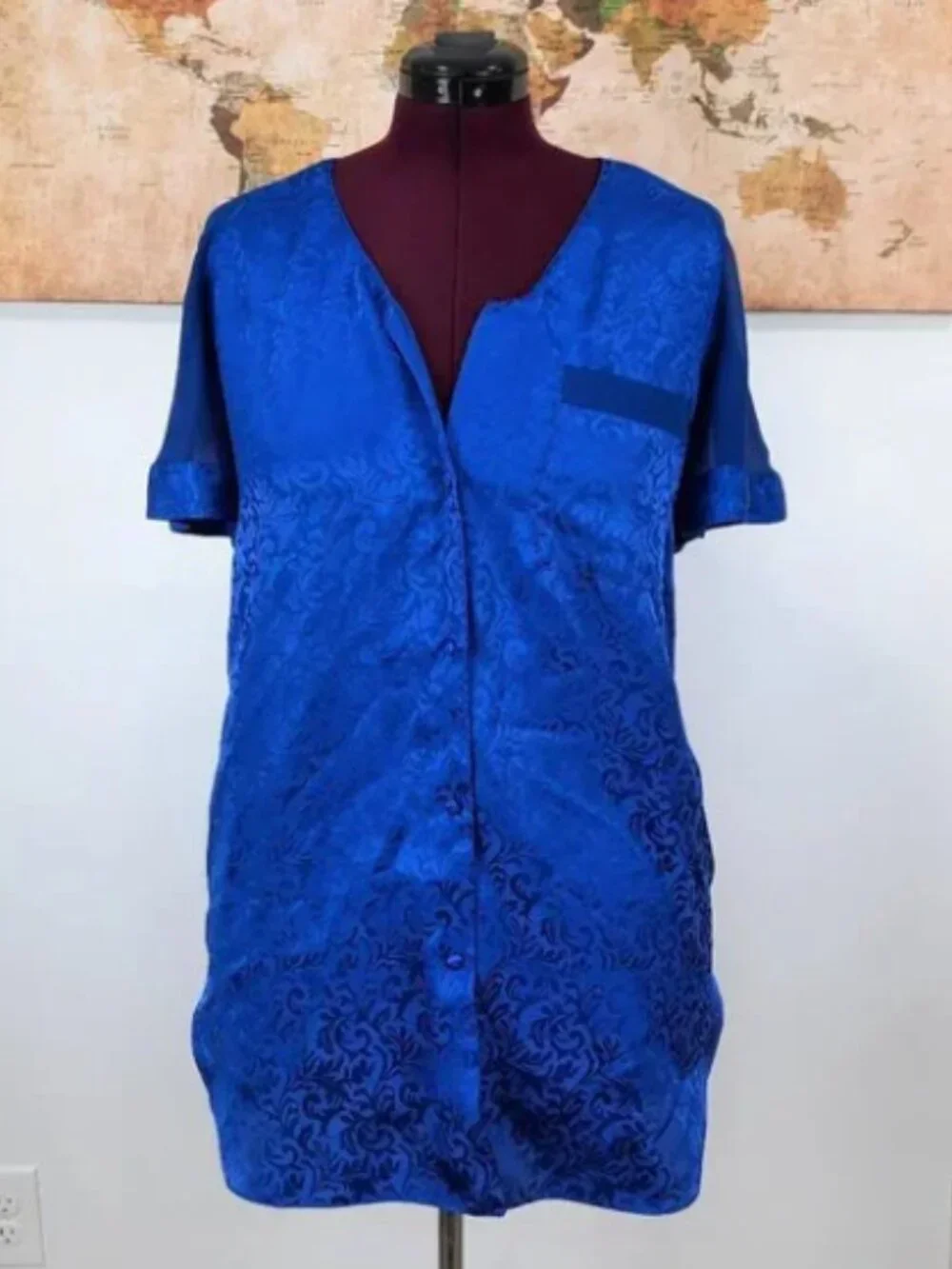 Vtg 80s satin nightshirt w/ sheer panels - Val Mode Lingerie brand - Picture 2 of 8